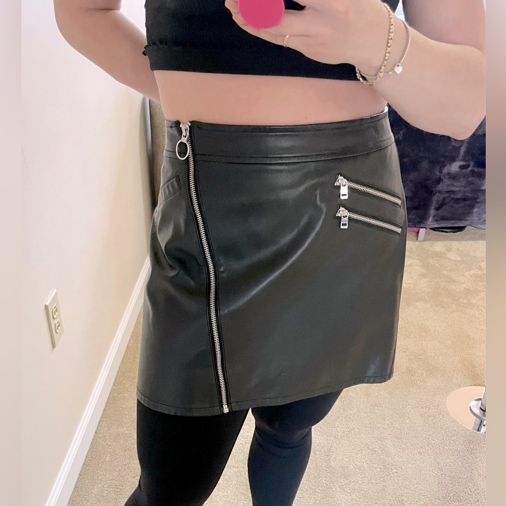 Asymmetrical Zipper Faux Leather Mini Skirt